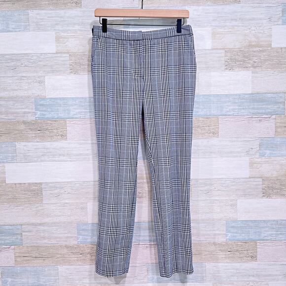 ZARA Plaid Slim Leg Trousers Blue White Ankle Crop Stretch Work Womens Large - Picture 2 of 9